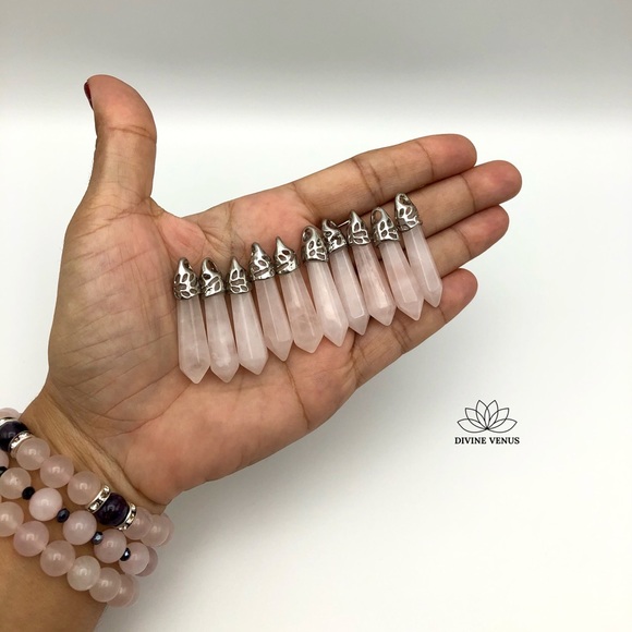 Rose Quartz Crescent Moon Layered Necklace - Picture 14 of 15